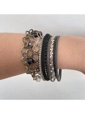 Renée Levesque designer bracelet Layered with Silver & Black Chain Beaded layer